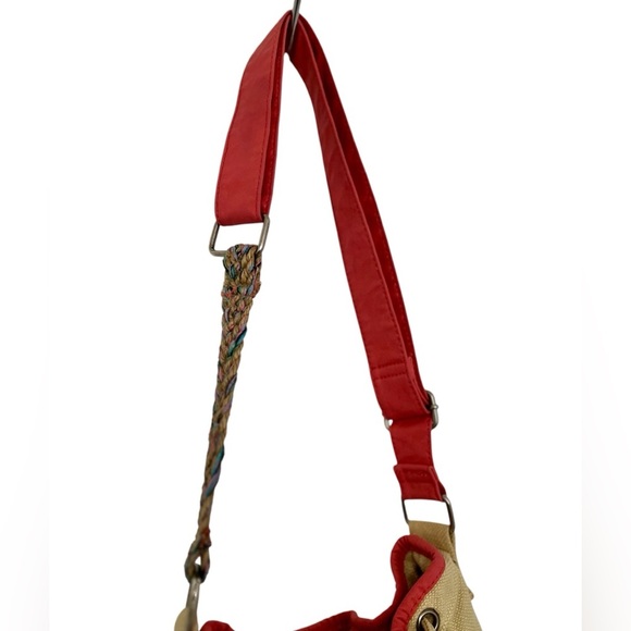 ROXY Tan Pink Black Women's Crossbody Drawstring Bucket Bag Adjustable Strap - Picture 5 of 8